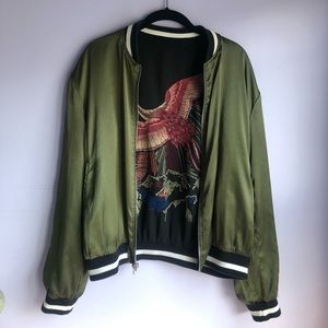 Reversible Bomber Jacket with Embroidery Pattern